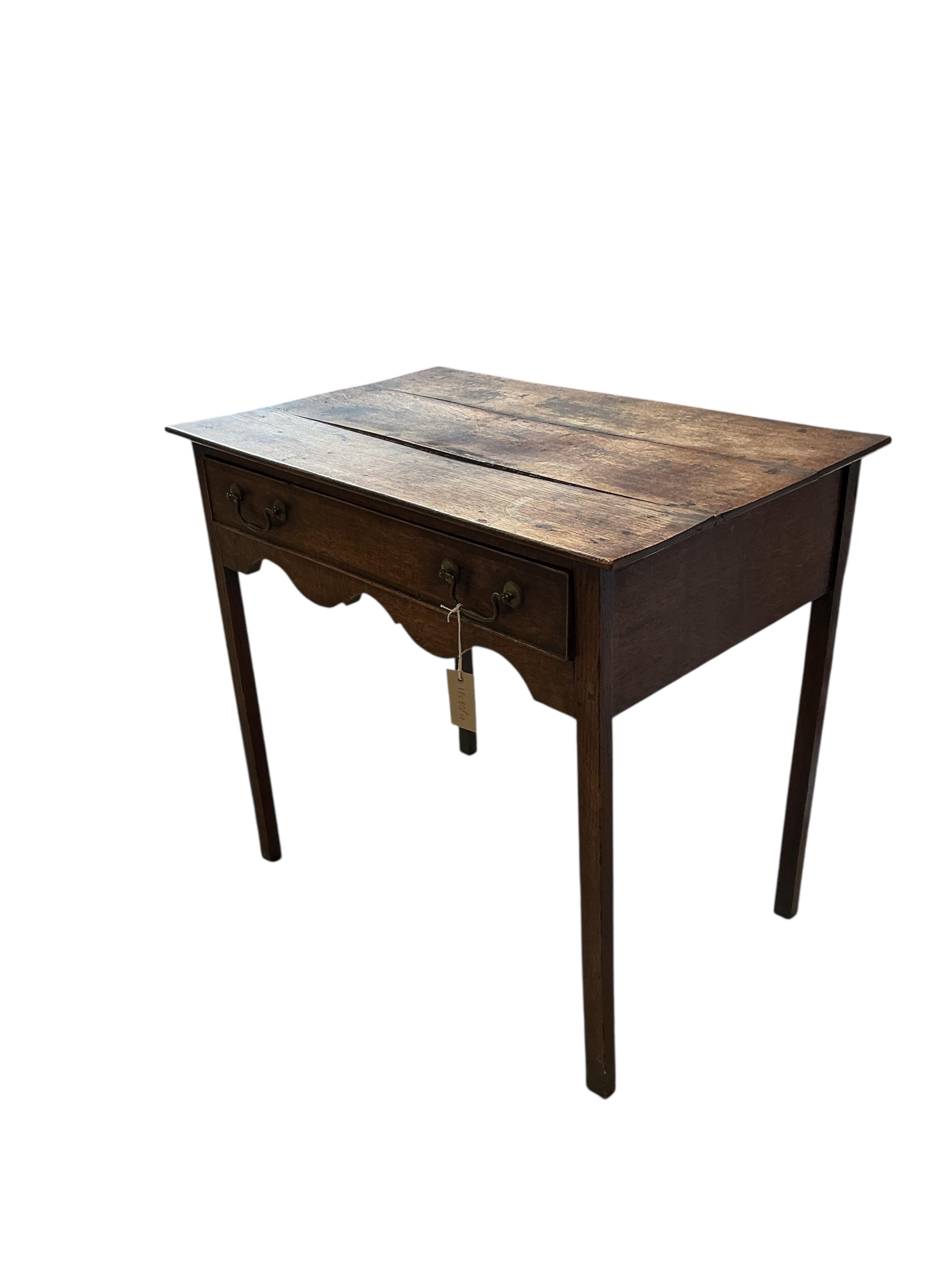 An 18th century oak side table, width 76cm, depth 48cm, height 69cm